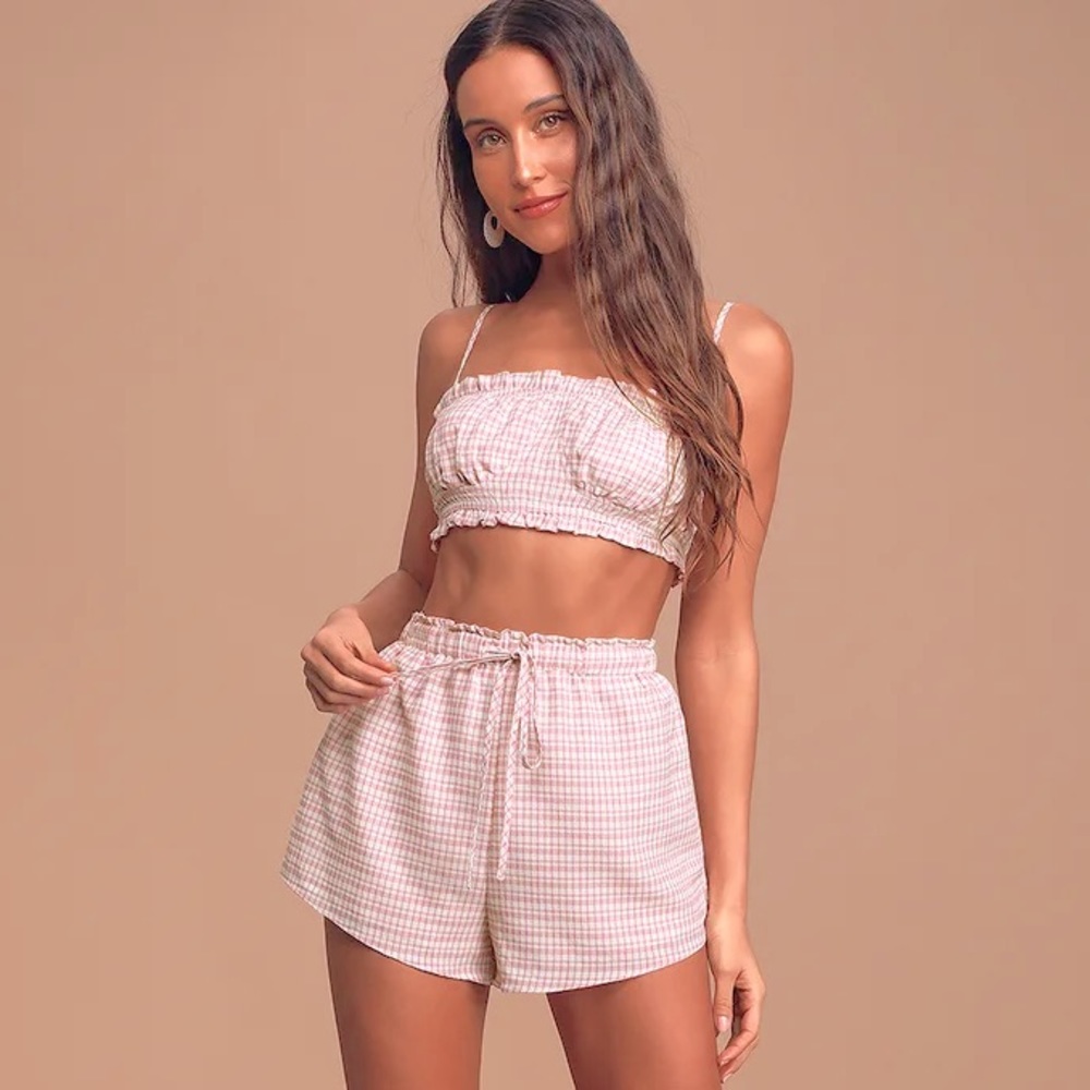 NWT Pink Gingham Two-Piece Romper